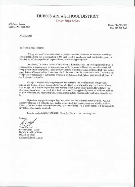 Letter Of Recommendation For Teacher/Coach from zackgood.weebly.com